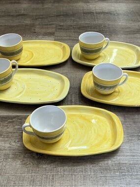 Vintage Italian Restaurant Style Porcelain Tea Set Plates Cups Yellow Italy